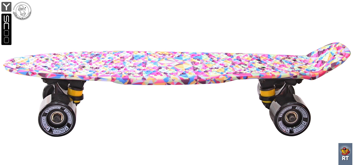 Скейтборд виниловый Y-Scoo Fishskateboard Print 22" 401G-R с сумкой, дизайн Розовые ромбы  